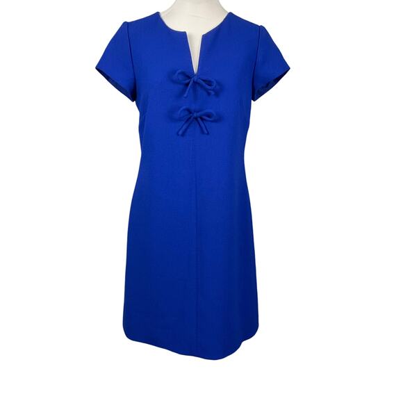 J. CREW Women Presentation Mini Dress Royal Cobalt Blue Bow Crepe Cap Sleeve 4 - Picture 11 of 14